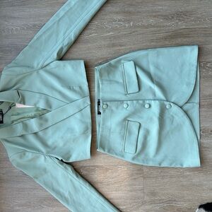 Mint Green Women's Crop Blazer and Skirt Set